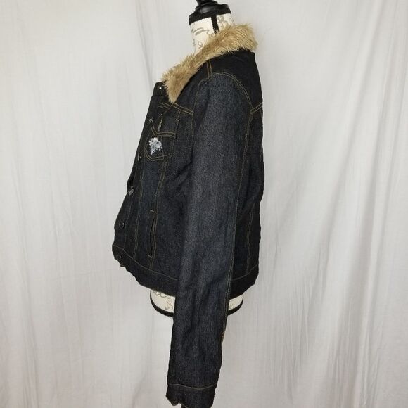 Hip Jeans Faux Fur Lined Denim Jacket Size 5 - Picture 5 of 9